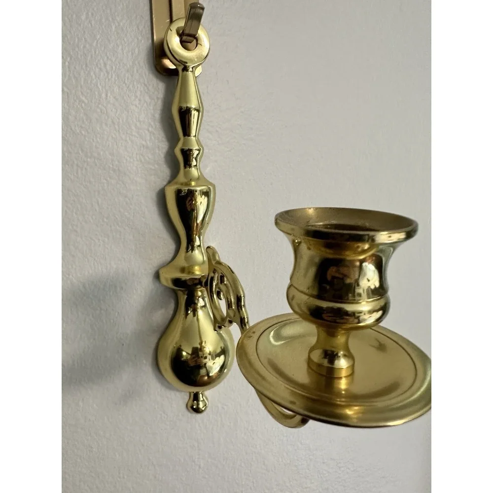 Vintage Solid Brass Wall Sconce Candle‎ Holders Pair Single Arm 12